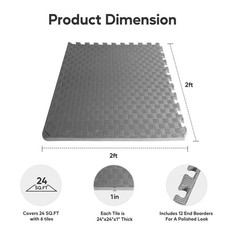 1 Inch Puzzle Exercise Mat EVA Foam for Home Gym 24 Sq Ft - 6 Tiles 3 Colors