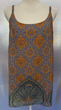 CAbi Tank Top Womens Sz M Arabesque Camisole Cami Teal Orange Paisley Style 3082
