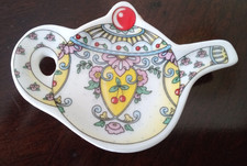 Mary Engelbreit Teabag Holder Spoon Rest Yellow Pink Tea Pot Ceramic Vintage