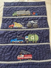 Pottery Barn Kids Embroidered Busy Truck Toddler Quilt 36" x 50"