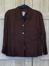 Chico  s Womens Vanessa Jacket Cappuccino Size 2/L 3/4 Sleeve Linen Jacket NWT