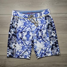 Robert Graham Shorts Mens 32 Blue White Floral Swim Trunks Boardshorts Polyester