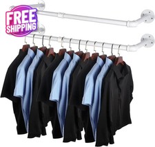 2 Pack Wall Mounted Industrial Pipe Clothes Rack - 34.5 Inch Garment Bar