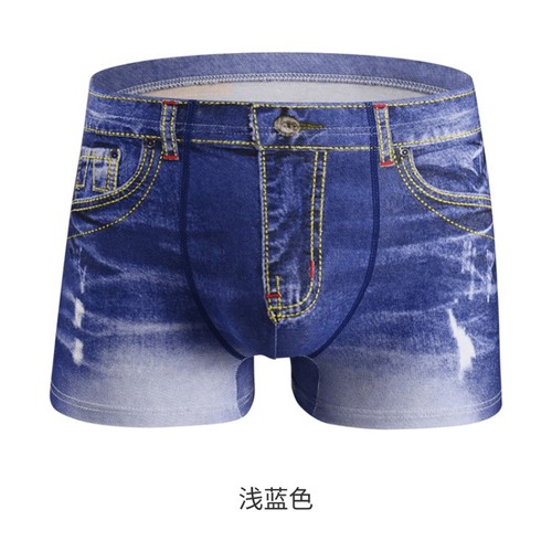 Sexy Men's Smooth Spandex Shorts Fake Denim Jean Printed Boxer Briefs Underwear - Picture 4 of 21
