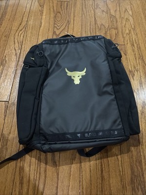 UA Under Armour Project Rock Duffle Backpack Bag Black Gold 