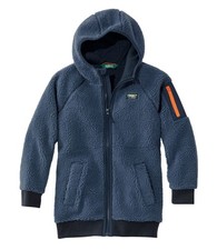 LL Bean Kids Unisex LARGE 14/16 Sherpa Fleece Long Coat Jacket in Carbon Navy