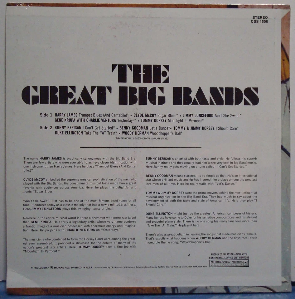 WOODY HERMAN-CHARLIE VENTURA-BUNNY BERIGAN 1967 Still Sealed THE GREAT BIG BANDS - Image 2 of 2