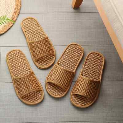 Spring summer bamboo woven rattan grass straw mat slippers home linen slippers