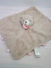 Kelly Toys Baby Security Blanket Lovey Rattle Teddy Bear Pink Ribbon Tan