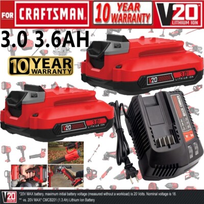 3.0/3.6AH For Craftsman V20 20VOLT MAX Lithium Battery CMCB204 CMCB202 / Charger
