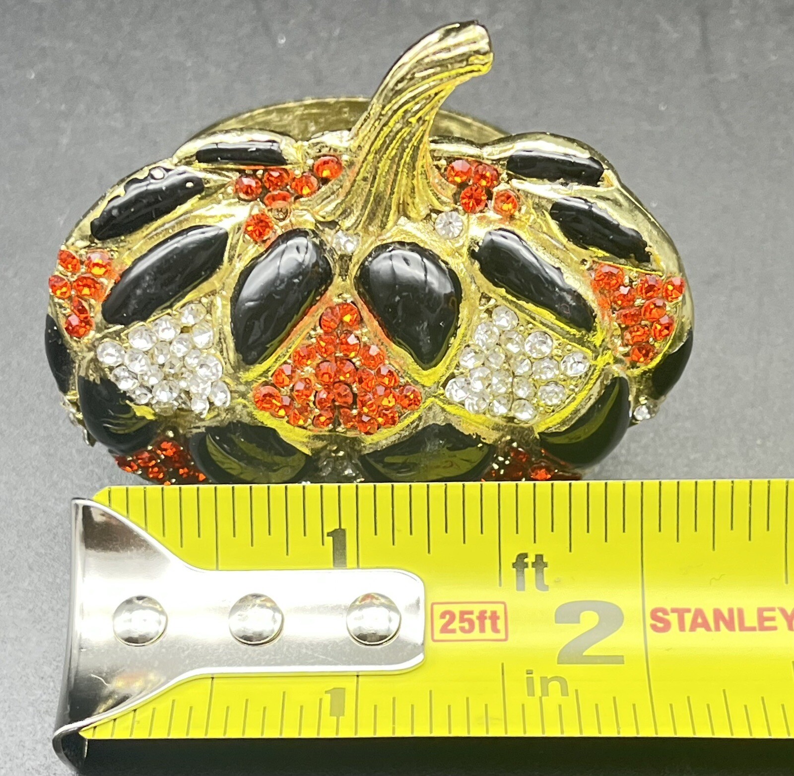 Tahari Rhinestone Harlequin Pumpkin Napkin Rings Set of 4 Gold Orange