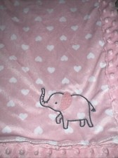 BABY Blanket CARTERS Child of Mine PINK Gray Elephant White Heart Dots Sherpa