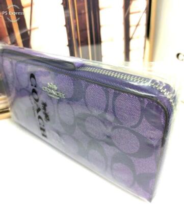 COACH Zip-around Long wallet with Strap C4452 Signature Purple | eBay