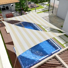 Customize Beige Stripe Right Triangle Outdoor Sun Shade Sail Breathable UV Block