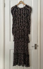 Black Floral Long Zara Crinkle Dress Size XS Tiered. Long Sleeve Puffed Ruffles
