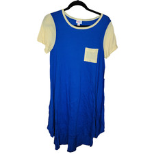 LulaRoe Carly Swing Dress ~ Blue Yellow Two Tone, Pocket Front~ XS NWT