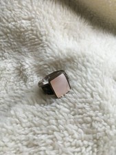 Vtg Sterling Silver Ring w/ Rectangular Square Pastel Pink Mother of Pearl US 7