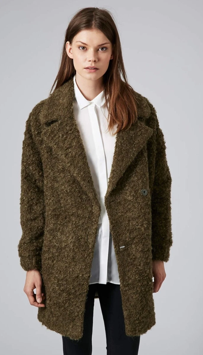 EUC Topshop Olive Green Nubby Wool Teddy Bear Coat 4 Small eBay