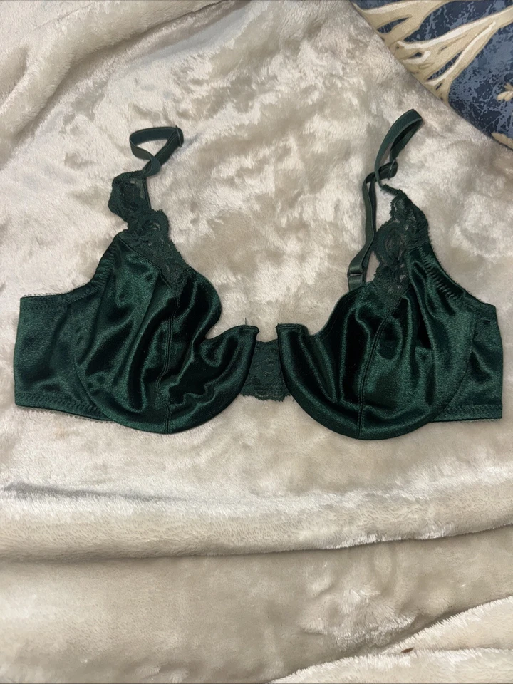 Sujetador de satén cacique vintage 34B verde segunda piel ribete de encaje satinado Y2K raro Foto 2 de 4