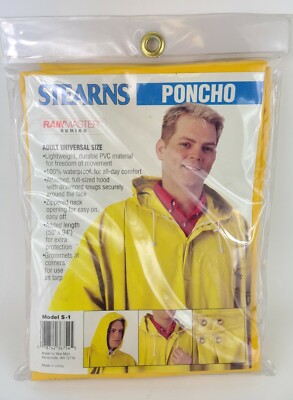 Rainmaster Stearns Yellow  Lightweight Waterproof  Men's Poncho S-1 50'' x 94 NEW