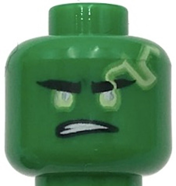 Lego New Green Minifigure Head Yellowish Green Eyes and Spinjitzu