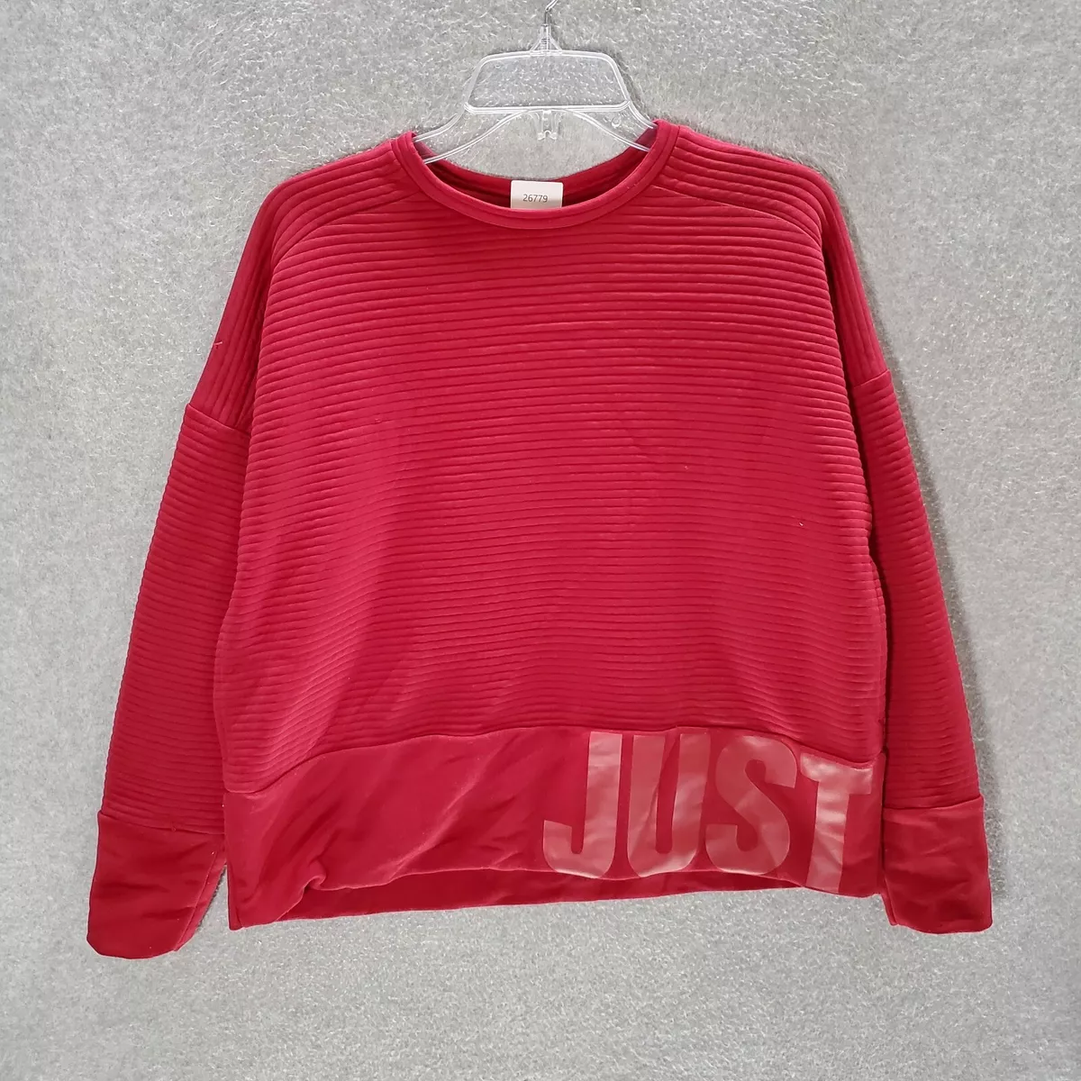 Nike Women Activewear Sweatshirt Medium Red Dri-Fit Just Do It Oversized  Ribbed