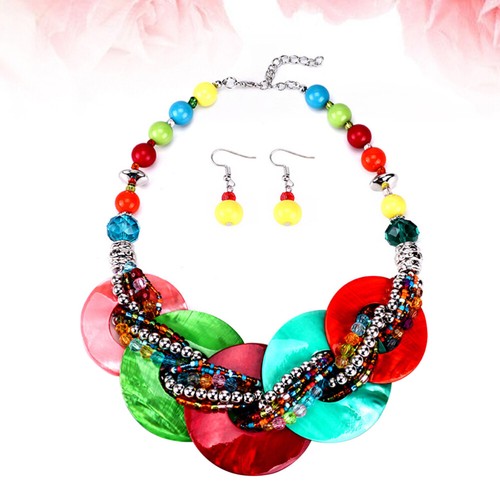 3pcs Colorful Shell Necklace Set Exotic Atmosphere Necklace Choker Earrings for - Picture 3 of 11
