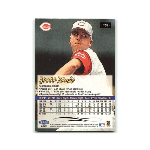 Brent Tomko 1998 Fleer Ultra #153 Cincinnati Reds Baseball Card NM - Picture 2 of 3
