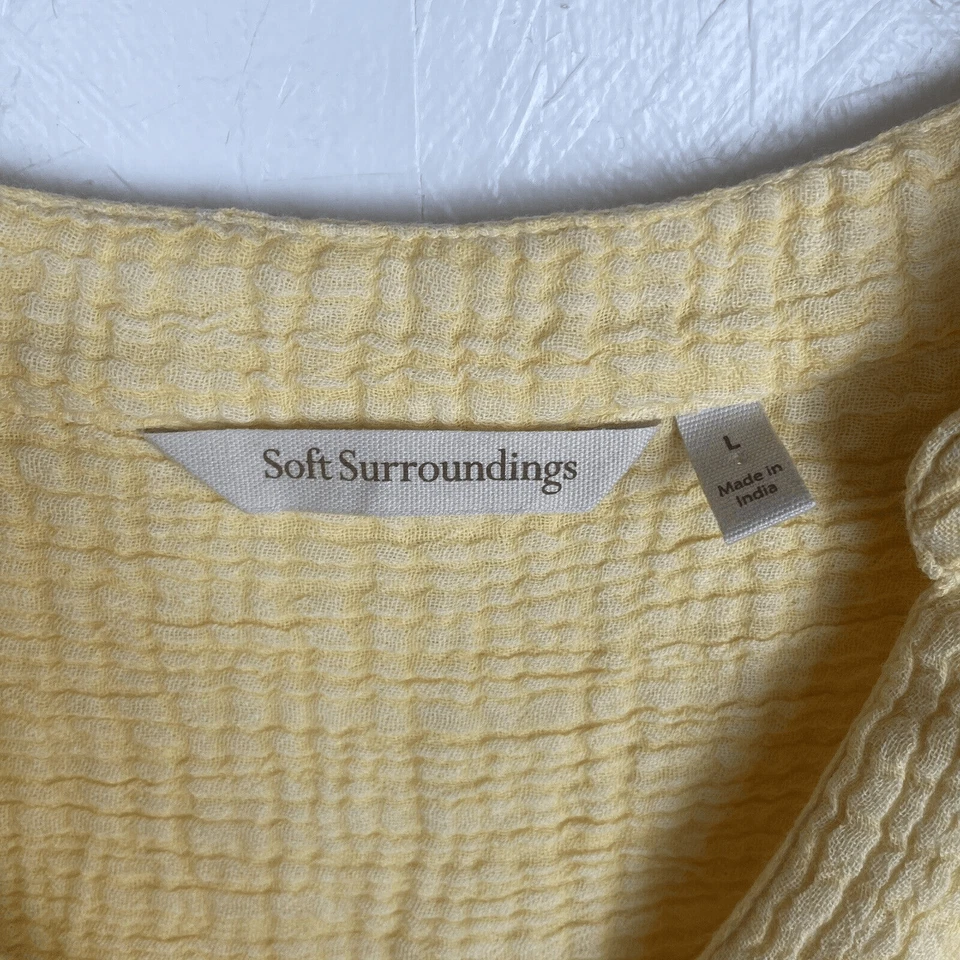 Soft Surroundings Yellow Long Sleeve Cotton Gauze Popover Top Tunic Size Large - Image 3 of 4