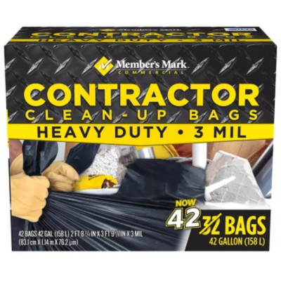 Member's Mark Commercial Contractor Clean-Up Trash Bags   42 Gallon, 42 Count