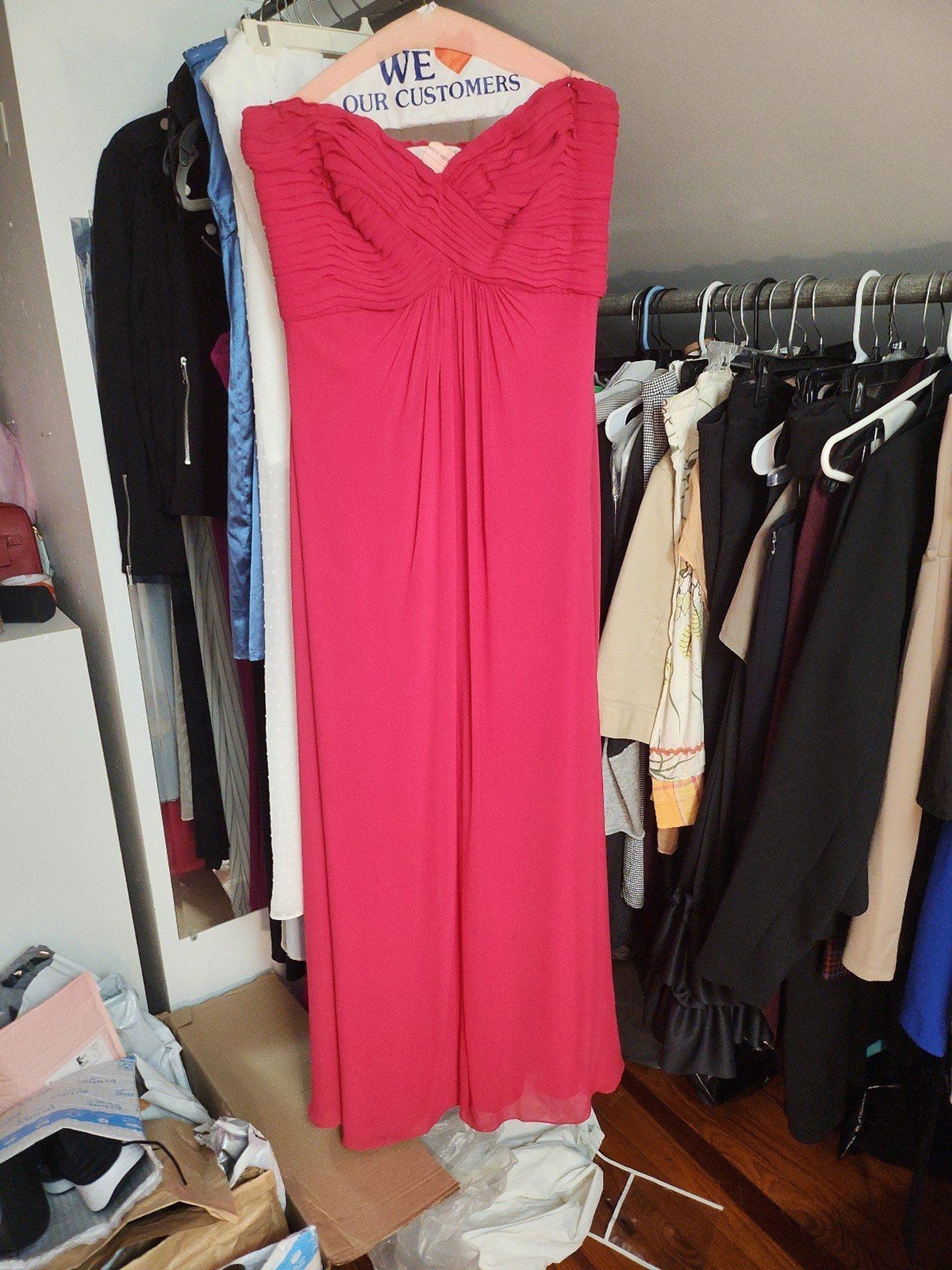 Vintage Tadashi Shoji pleated silk chiffon gown pink size 14