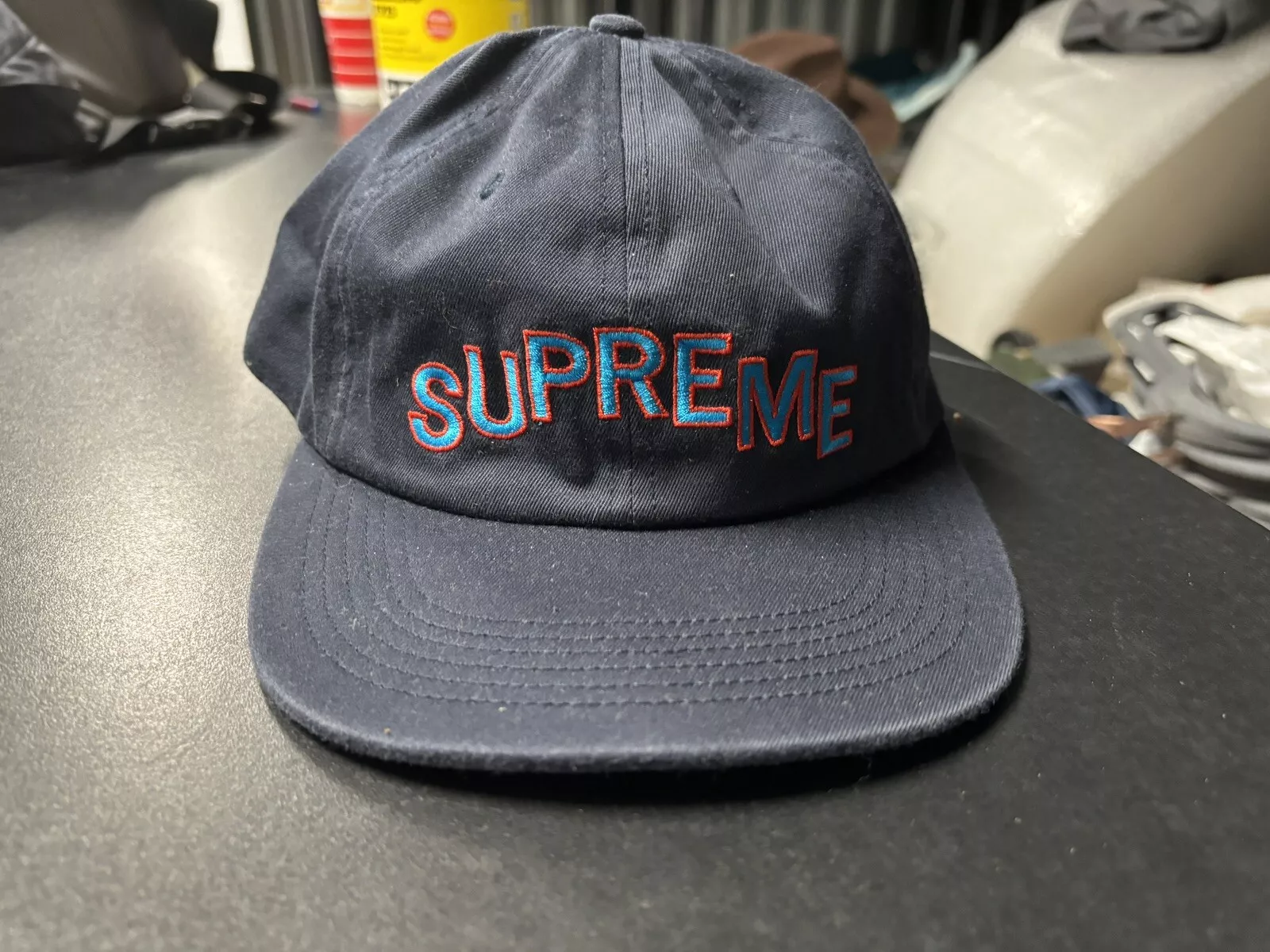 Casquette chapeau papa réglable bleu marine six panneaux arc pas Supreme 2013 FW13 vintage neuve sans étiquette