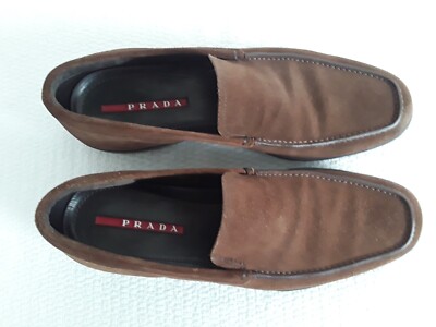 Prada Loafers Slip-ons Shoes Moccasin Mens Suede Logo Italy 