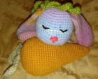 6" Handmade Crochet Colorful Sleeping Bunny On Large Carrot Soft Toy stuffie — photo 9