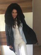 Damen Jacke Parka l Echtfell Echt Pelz Schwarz Fuchs neu gr. S/M
