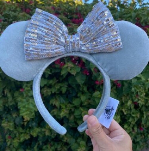 Disney Parks Mickey Minnie Ears Winter Frost Gray Quilted  display picture 1