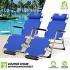 2 PCS Blue Patio Chair Outdoor Poolside Chair Breathable Fabric Seat w/Headrest