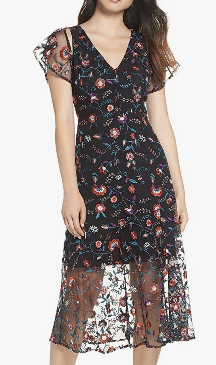 Sam Edelman Women's Floral Embroidered Mesh Midi Dress Sam Edelman Women's Floral Embroidered Mesh Midi Dress