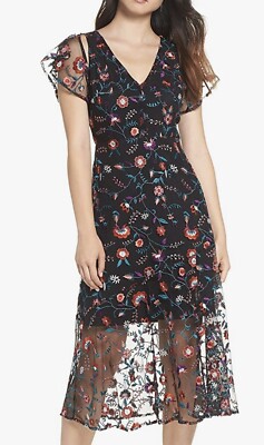 Sam Edelman Women's Floral Embroidered Mesh Midi Dress