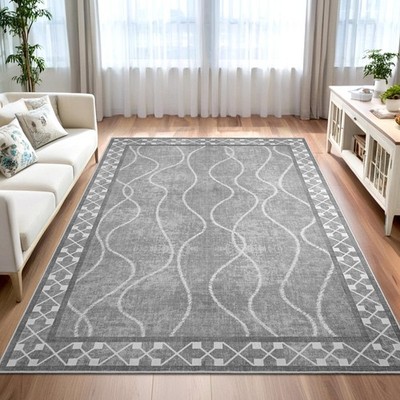 5x7 Light Grey Area Rugs for Living Room, Machine Washable Non-Slip Backing L...