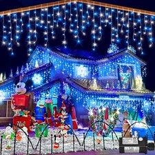66ft Icicle Lights for Outside, Blue and White Christmas Lights Outdoor Indoo...