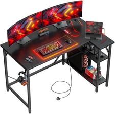 120 * 70cm L Shaped Gaming Desk with Power Outlets, Small Corner Computer Table 