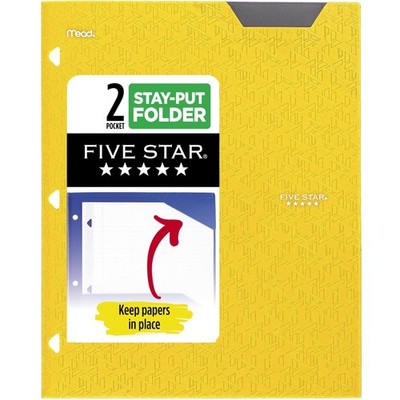 Five Star 2-Pocket Folder, Plastic Folder with Stay-Put Tabs, Fits 3-Ring Bin...