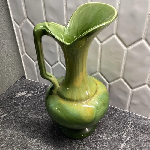 Haeger USA #8180 Green and Yellow Drip Glaze Pitcher, Ewer, Vase Vintage Pottery