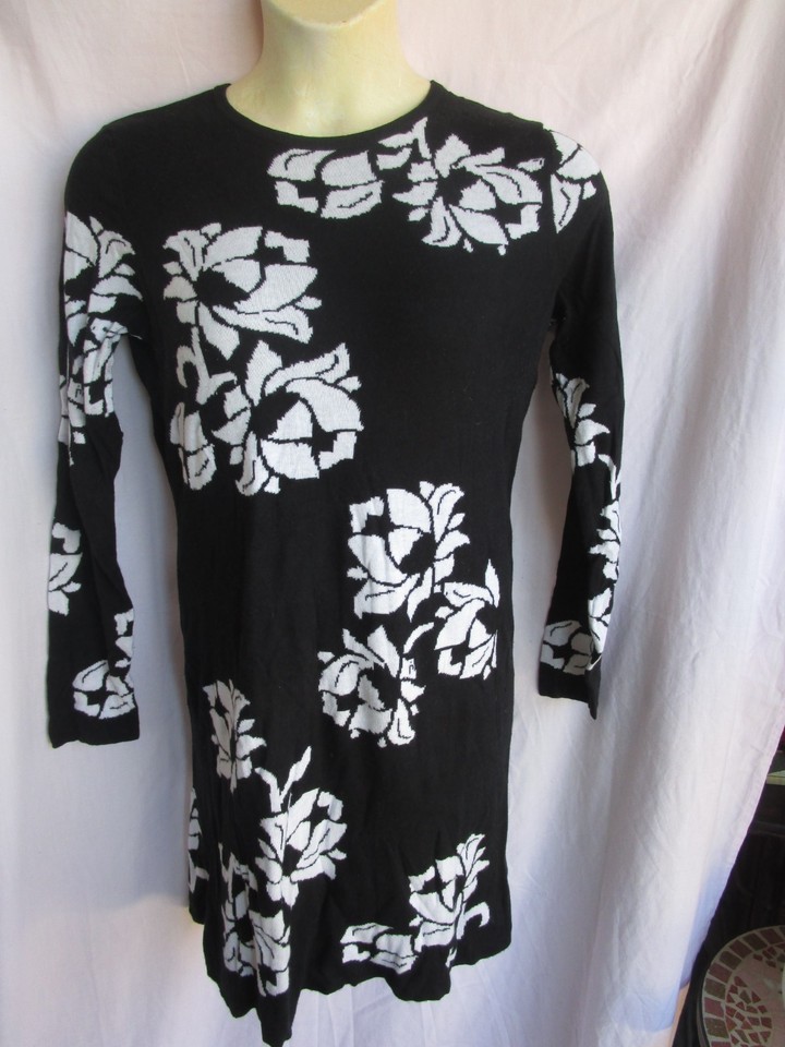 CYNTHIA ROWLEY,  Black & White, Knit Dress, Long Sleeve, Size XL (14), Exc Cond