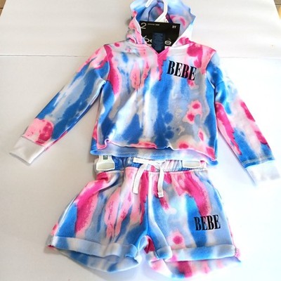 ''BEBE Girls Toddler 2-Piece  Fleece Tie-Dye Hoodie & Shorts Set - Size 2T (NEW)''