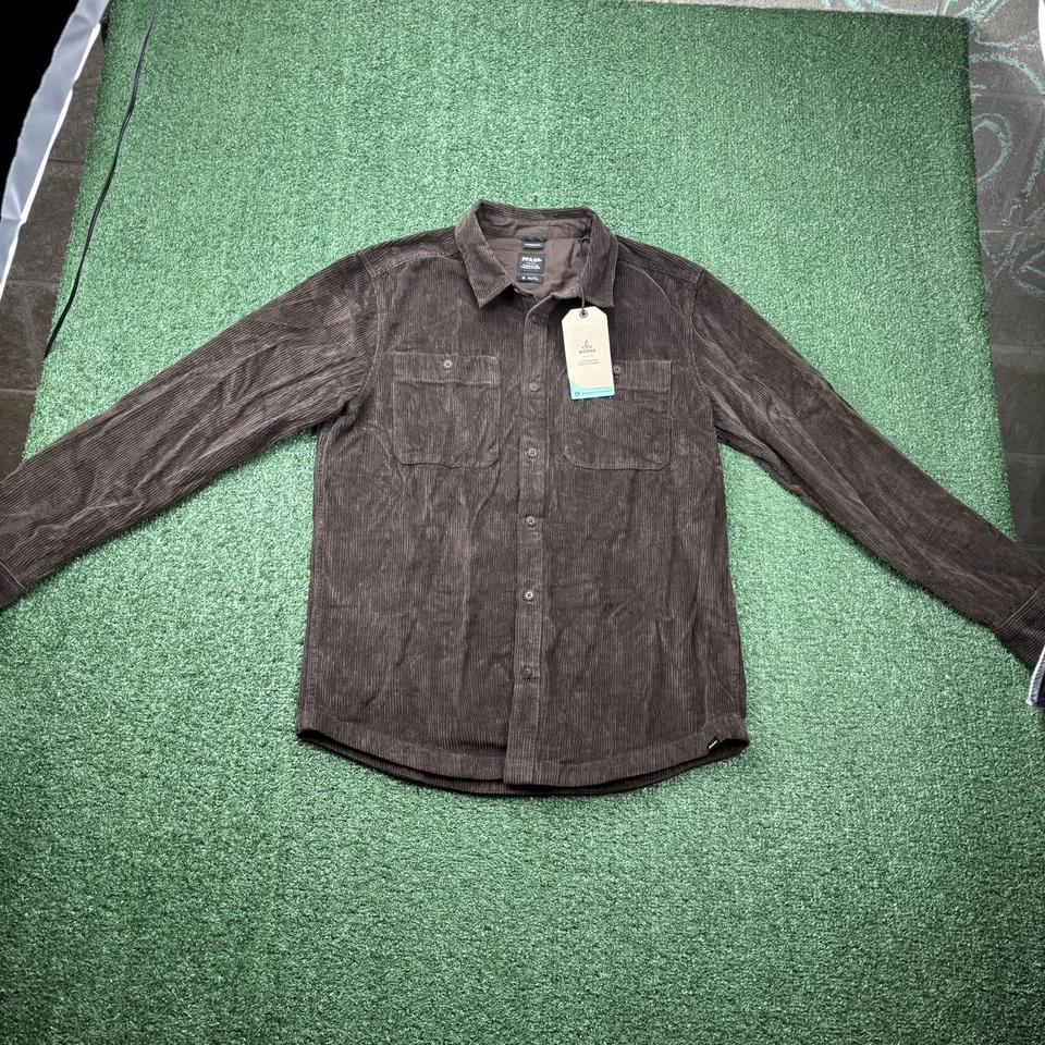 NEW prAna Shirt Mens Medium Ridgecrest Corduroy Oak Barrel Brown Standard Fit - Image 3 of 4