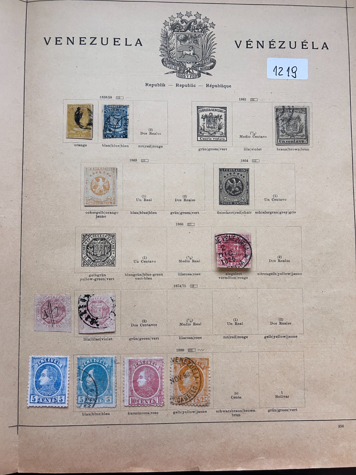 Venezuela Stamp Collection 1858-1921 Antique Album Pages 175+ Stamps Classics