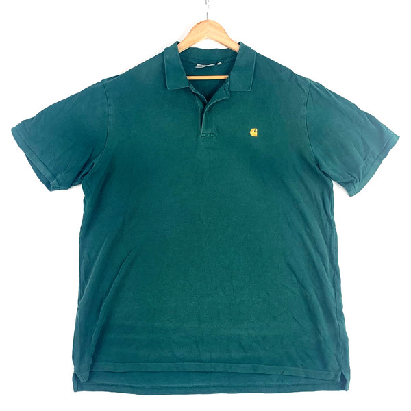 Carhartt WIP Chase Pique Polo Shirt Mens XXL Green Short Sleeve Loose Fit Cotton