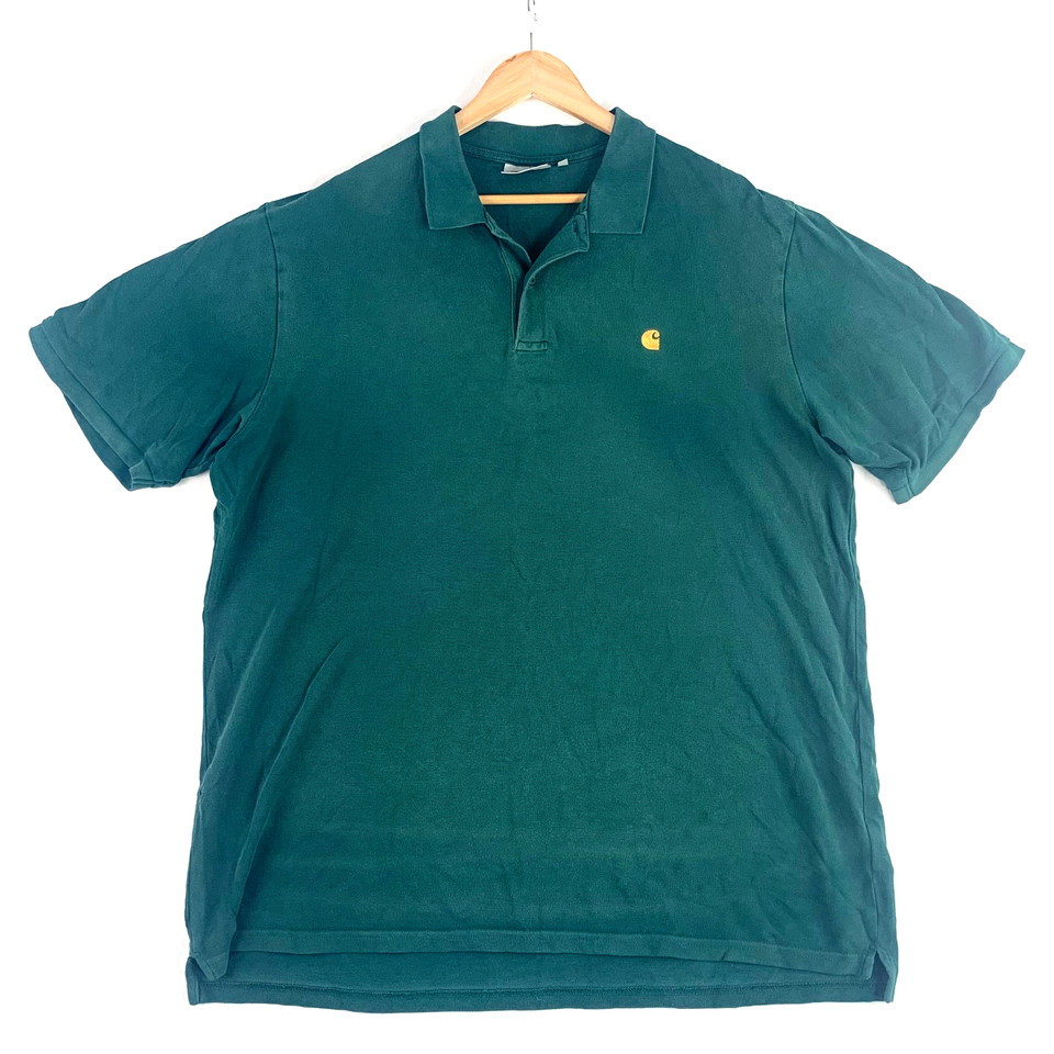 Carhartt WIP Chase Pique Polo Shirt Mens XXL Green Short Sleeve Loose Fit Cotton
